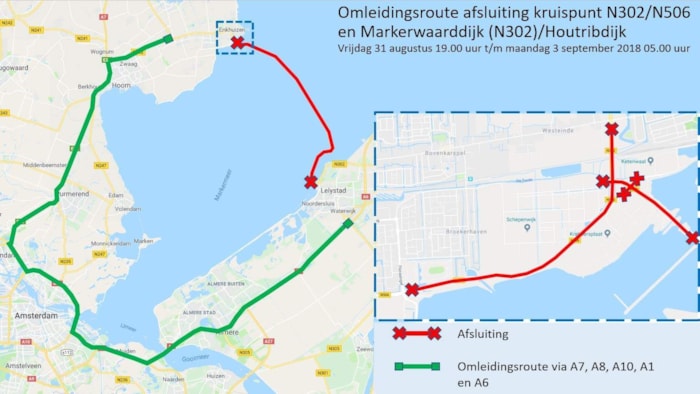 Omleidingskaart kruising bij Houtribdijk 1
