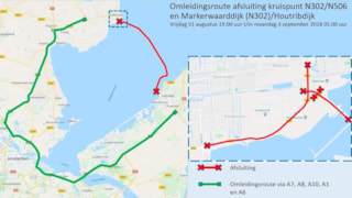 Omleidingskaart kruising bij Houtribdijk 1