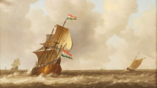 Een fluitschip op volle zee.