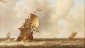 Een fluitschip op volle zee.