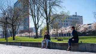 Mannen op afstand op bankje