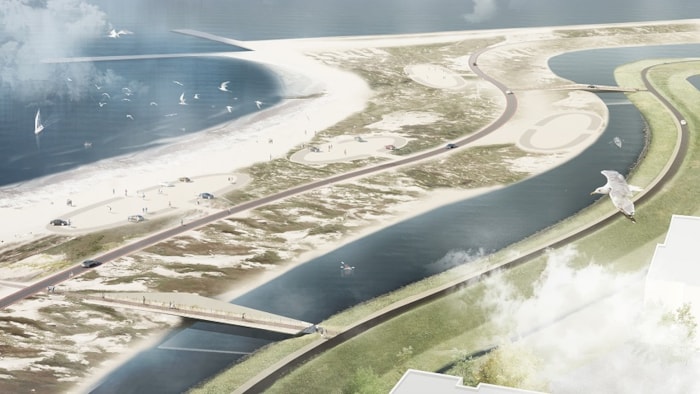 Bovenaanzicht bruggen stadsstrand