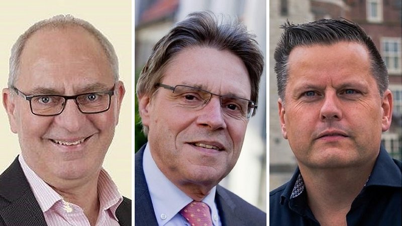 Dick Bennis (CDA), Roger Tonnaer (FT) en René Assendelft (HL) in Radio Actueel