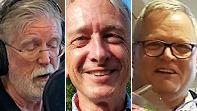 Peter Ursem (columnist), Johan Goossens (volger politiek) en Gerard Hubers (vz HVV Hollandia) in Radio Actueel 