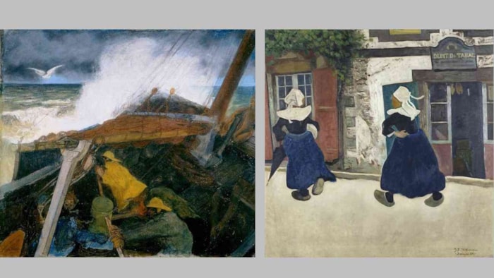 Jan Toorop_Het vertrek van een bomschuit_Katwijk_1890_Collectie Kr&#246;ller-M&#252;ller Museum_Otterlo - Jens Ferdinand Willumsen_Femme bretonnes-To g&#229;ende koner_Pont-Aven-Le Pouldu_1890_collectie Willumsens Museum Frederikssund