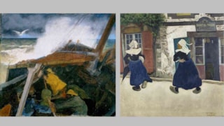 Jan Toorop_Het vertrek van een bomschuit_Katwijk_1890_Collectie Kröller-Müller Museum_Otterlo - Jens Ferdinand Willumsen_Femme bretonnes-To gående koner_Pont-Aven-Le Pouldu_1890_collectie Willumsens Museum Frederikssund