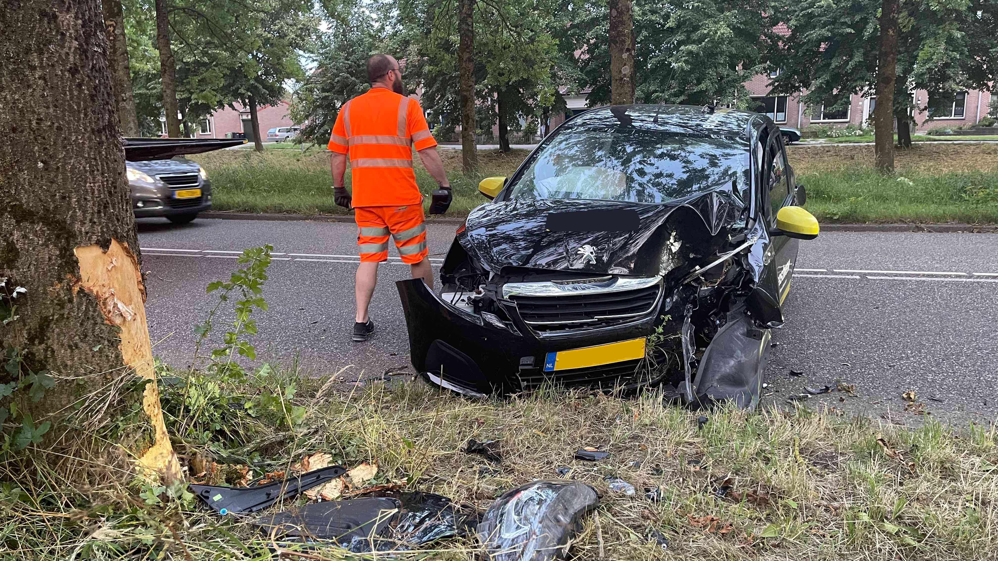 Automobiliste rijdt op de IJsselweg tegen een boom