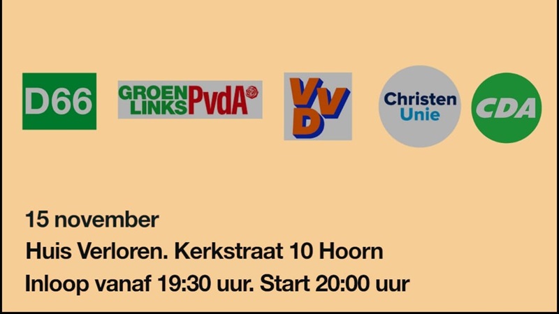 Politiek café Hoorn in Huis Verloren op 15 november