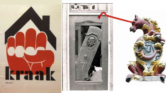 Logo Kraak Algemeen-Ingebeukte deur van Pastorie in Zwaag- Logo Hoornse Kraakbeweging